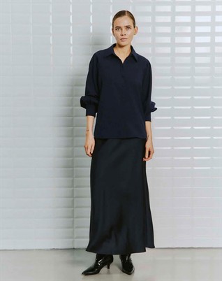 Dagmar WBL Sateen Maxi Nederdel - Midnight Blue